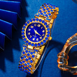 Charger l'image dans la galerie, Ensemble bleu doré Royal &amp; Bijoux Luxe Femme
